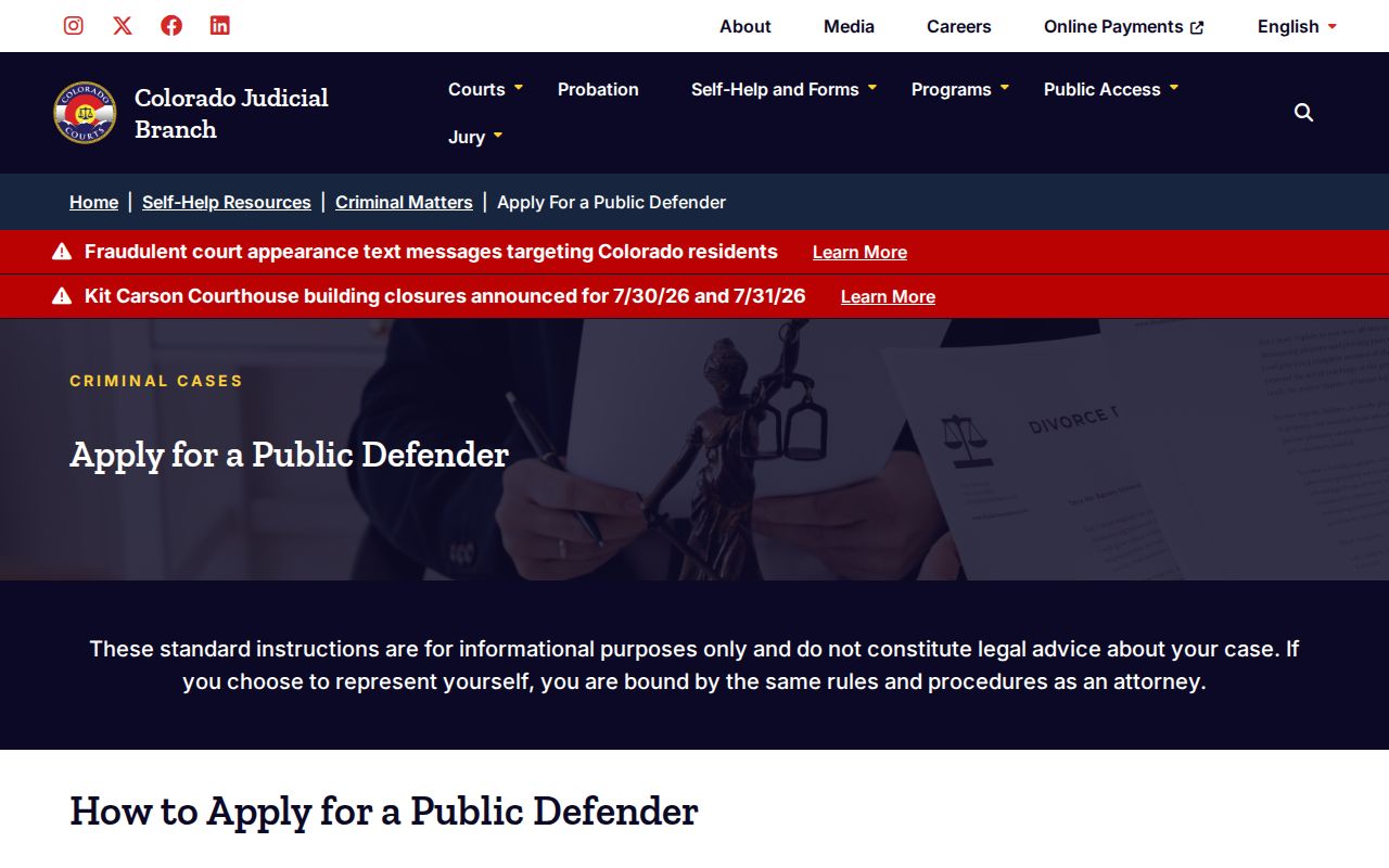 Jackson County criminal court records public defender application page