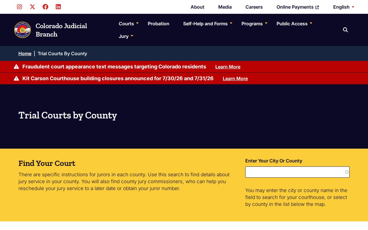 Jackson County District Court Colorado trial courts by county overview