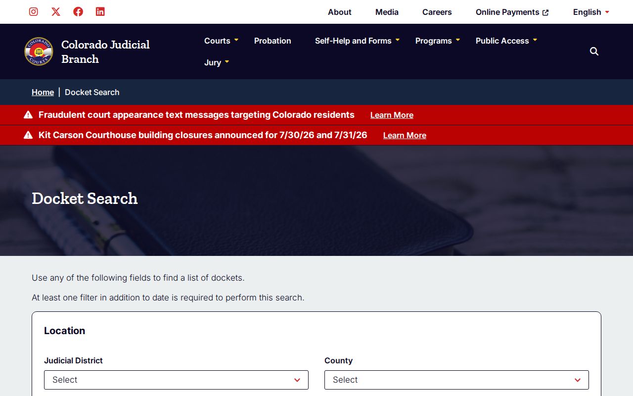 Jackson County court records docket search form