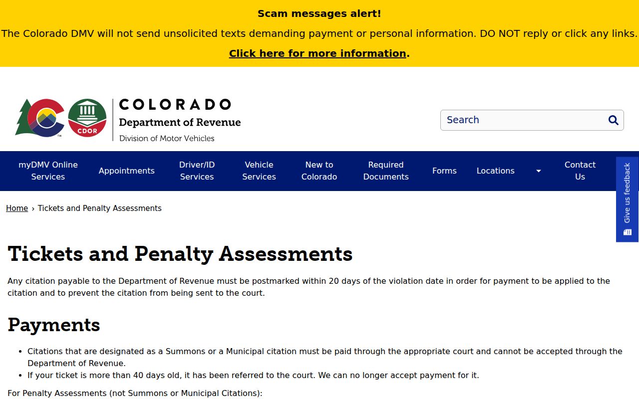 Jackson County traffic court records Colorado DMV tickets and penalty assessments